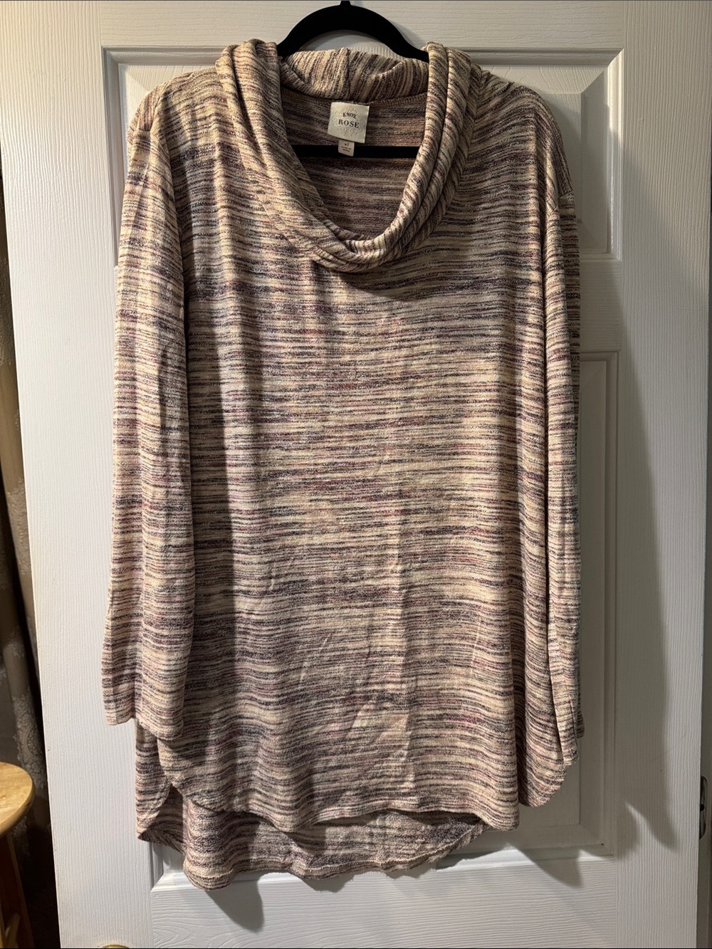 Knox Rose Pink Beige Multi-Striped Cowl Neck Sweater
